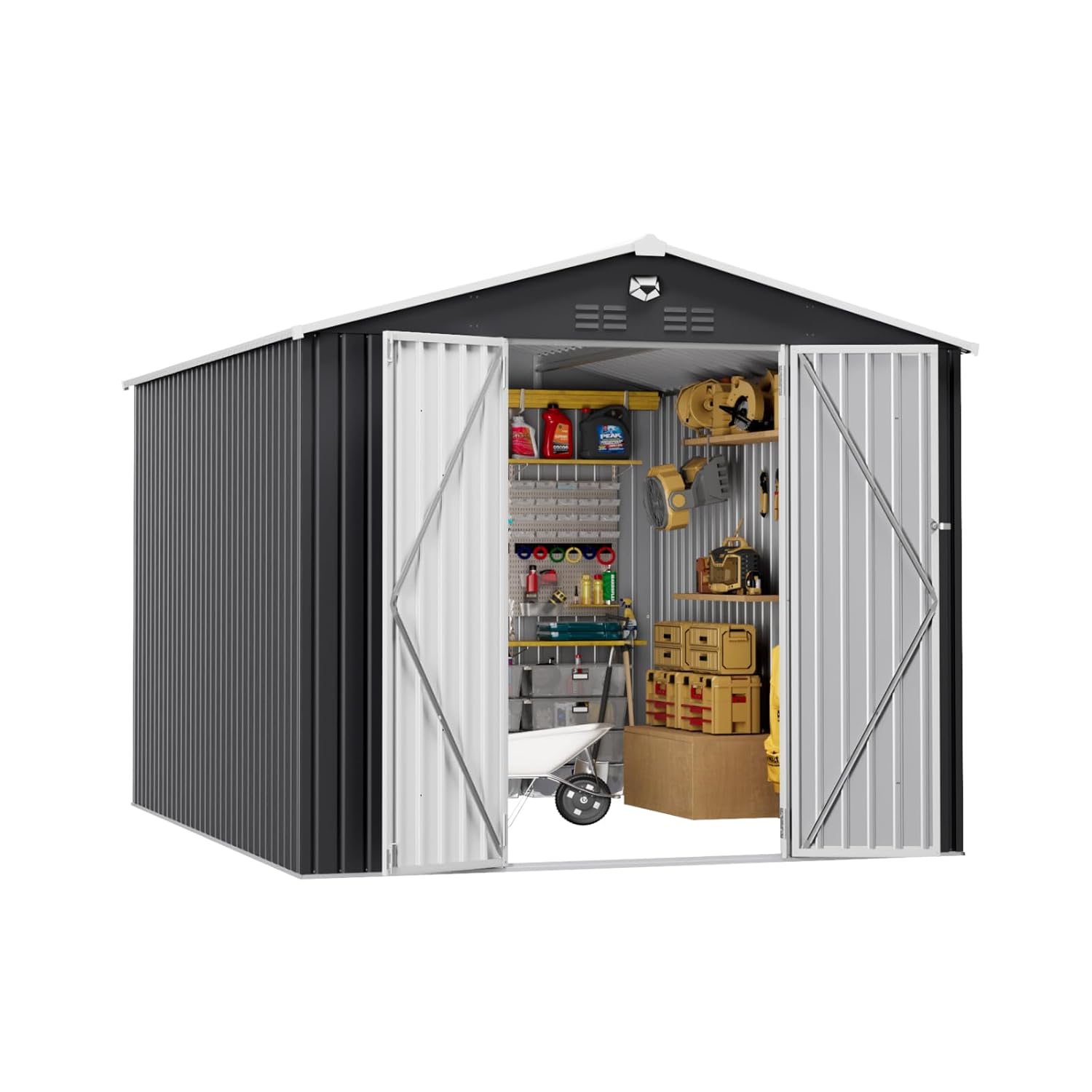 Gardening Tools Bundle - 10x12 FT Metal Outdoor Storage Shed