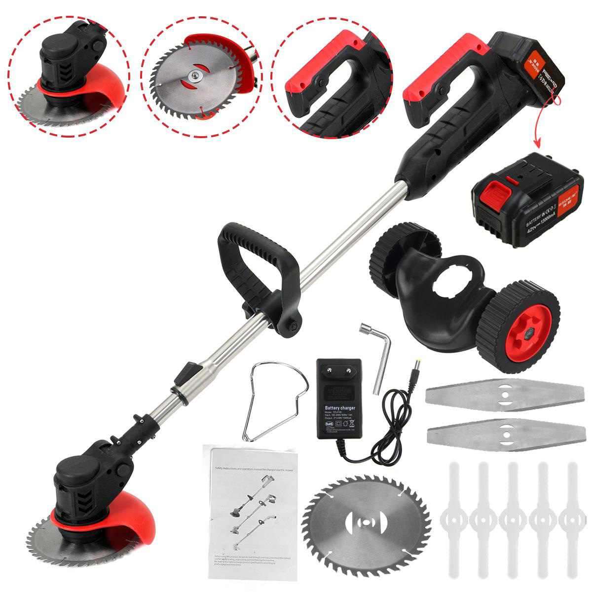 Gardening Tools Battery Powered - 1880W Electric Grass Trimmer Cordless Lawn