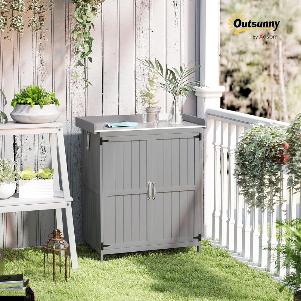 Gray Outdoor Storage Cabinet w - огляд і ціна Gardening Tools Wooden